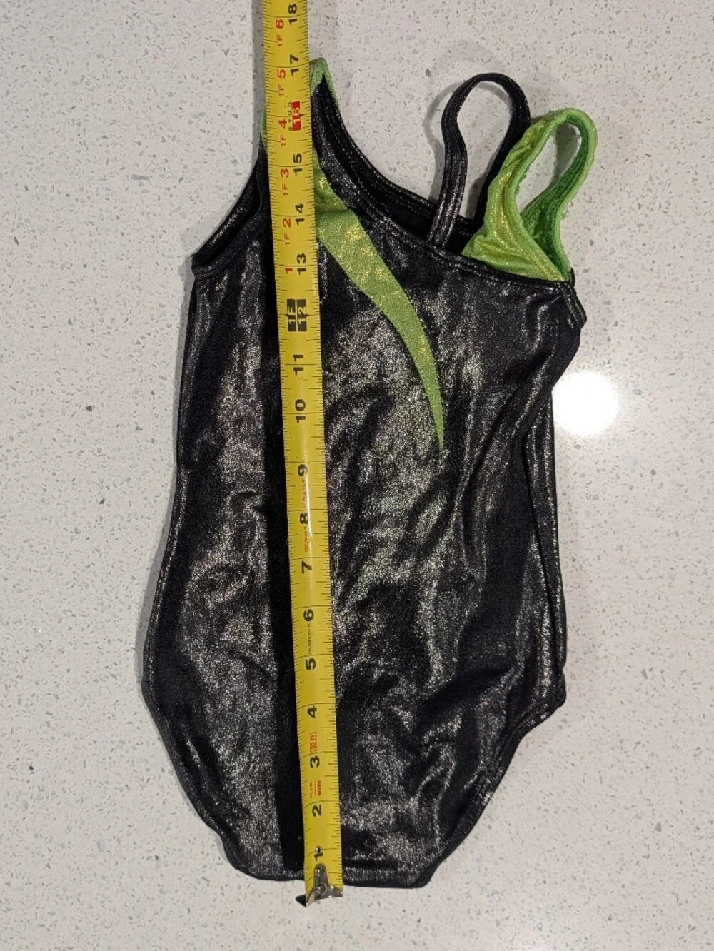 GUNMETAL GK ELITE CS Small gymnastics dance leotard Shiny Metallic Silver Green